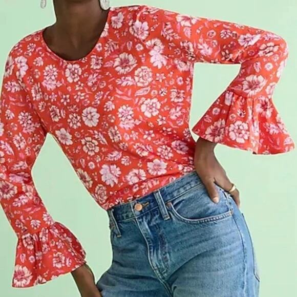 J. Crew Winter Garden Floral Blouse Top in Poppy Fields Orange Small - Picture 1 of 7